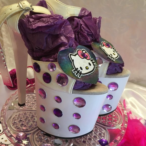 AMAZING vintage sky high platforms with hello kitty and crystal details! - Picture 3 of 16